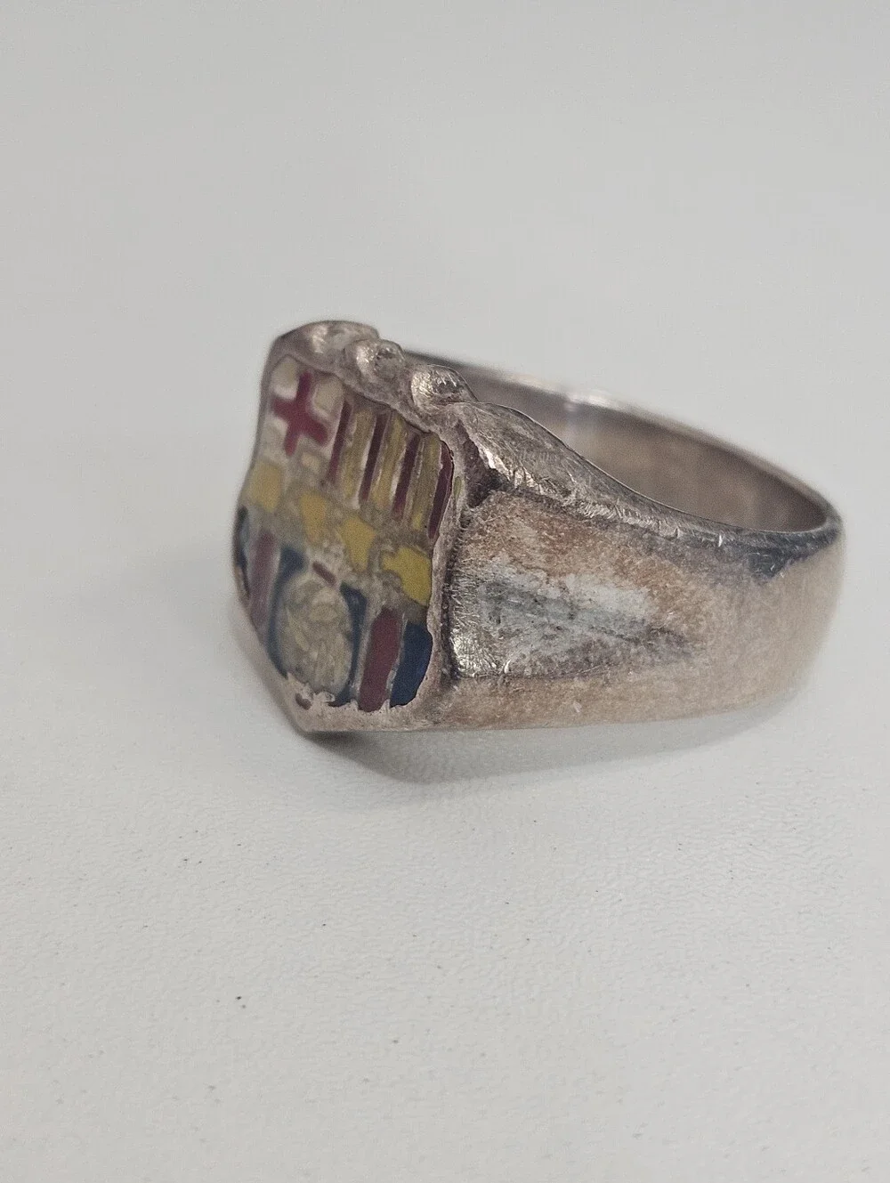 Vintage BSC 925 Barcelona Sporting Club Soccer Design Signet Ring Size 8 US